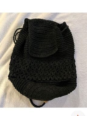 Black Straw Beach Bag Backpack Boho Stylish Women Bag